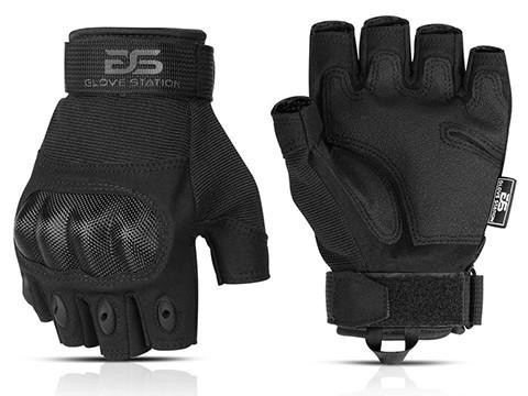 Glove Station Combat Hard Knuckle Fingerless Gloves, Black