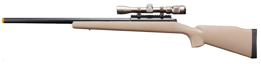 Golden Ball Bolt Action Spring Powered Airsoft Sniper Rifle w/ Metal Scope, Tan