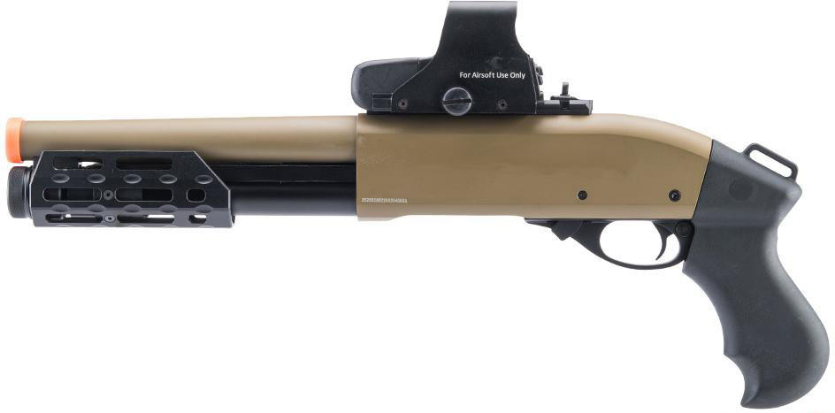 Golden Eagle M870 Gas Powered M-LOK 3/6 Shot Pump Action Airsoft Shotgun, Tan