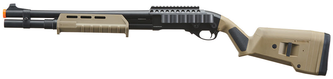 Golden Eagle M870 MP M-LOK Style 3/6-Shot Pump Action Gas Airsoft Shotgun w/ Shell Holder, Tan/Black