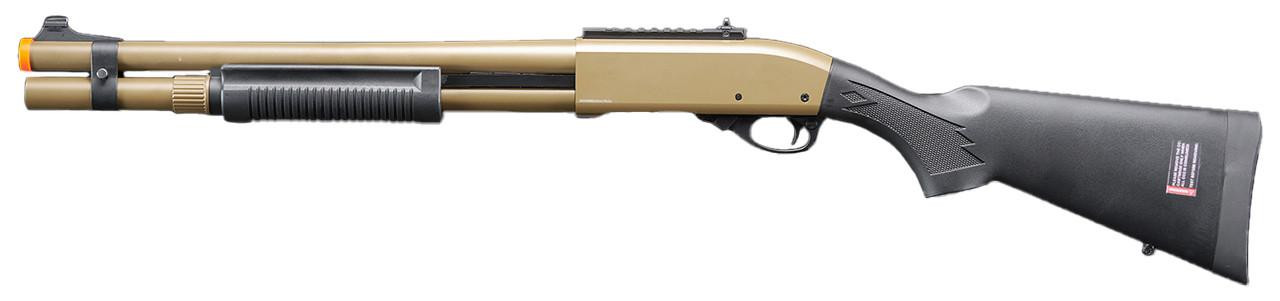 Golden Eagle M870 3/6-Shot Pump Action CO2 Airsoft Shotgun w/ Mock Shell Tube & Ghost Ring Iron Sigh