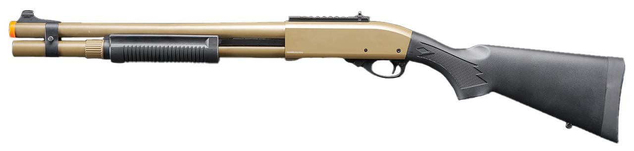Golden Eagle M870 3/6-Shot Pump Action Gas Airsoft Shotgun w/ Mock Shell Tube & Ghost Ring Iron Sigh