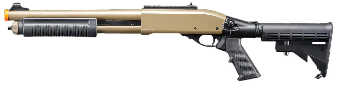 Golden Eagle M8871 3/6-Shot Pump Action CO2 Gas Airsoft Shotgun w/ Ghost Ring Iron Sights & M4 Crane