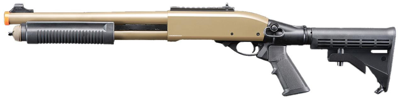 Golden Eagle M8871 3/6-Shot Pump Action Gas Airsoft Shotgun w/ Ghost Ring Iron Sights & M4 Crane Sto