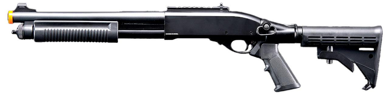 Golden Eagle M8871 3/6-Shot Pump Action Gas Airsoft Shotgun w/ Ghost Ring Iron Sights & M4 Crane Sto