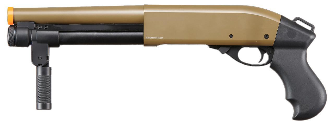 Golden Eagle M8876 3/6-Shot Pump Action Gas Airsoft Sawed-Off Shotgun w/ Forend Handle, Tan