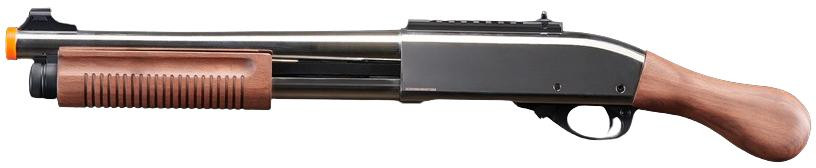Golden Eagle M8877 3/6-Shot Pump Action Gas Airsoft Sawed-Off Shotgun, Silver/Wood