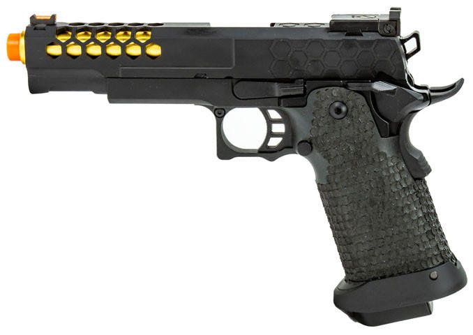 Golden Eagle OTS .45 Style Hi-Capa GBB Airsoft Pistol, Black/Gold