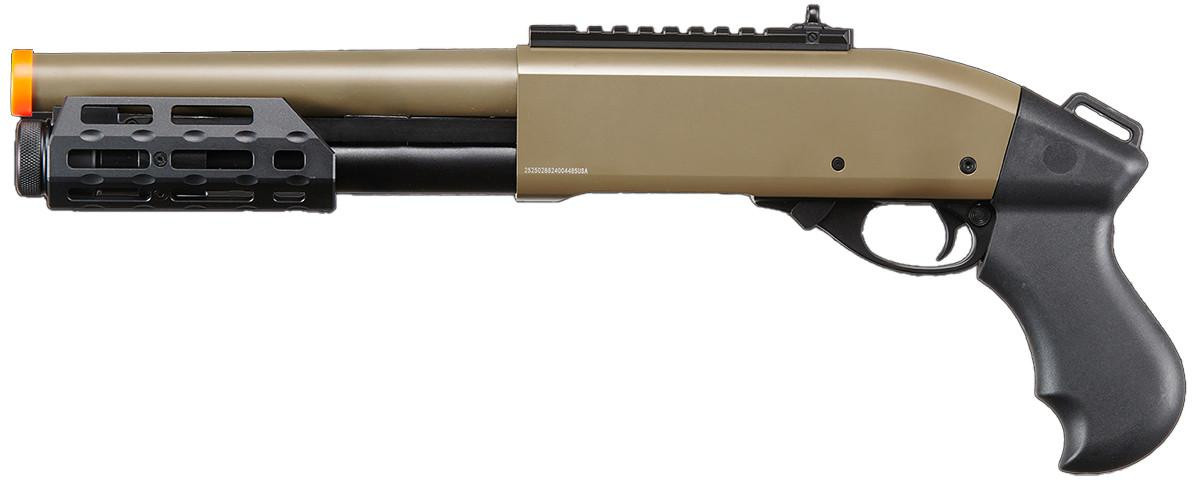 Golden Eagle M8879 3/6-Shot Pump Action Gas Airsoft Sawed-Off Shotgun w/ M-LOK Forend, Tan
