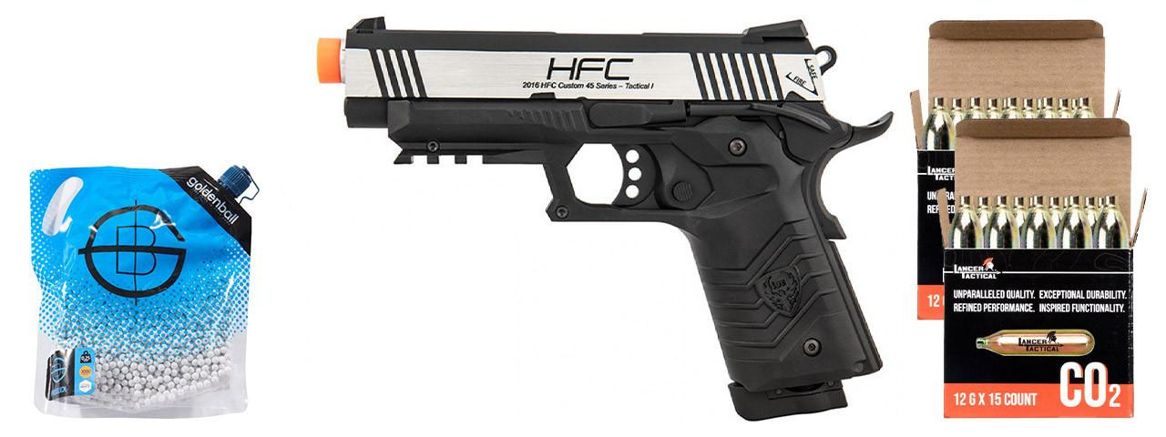 HFC HG-171 Tactical 1911 CO2 Blowback Airsoft Pistol w/ CO2 Combo, Black/Silver