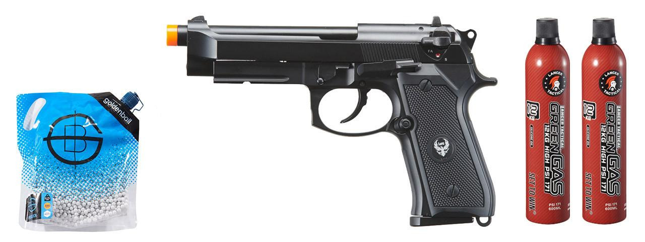 HFC Metal M9 Full-Auto GBB Airsoft Pistol w/ Green Gas Combo, Black