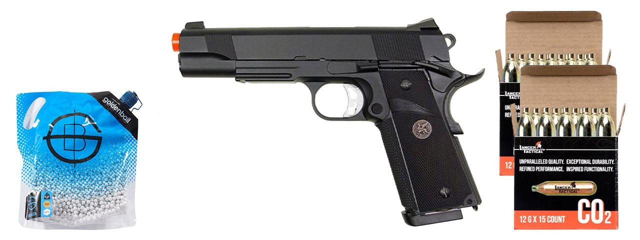 KJW KP07 M1911 Full Metal Tokyo Marui System CO2 GBB Airsoft Pistol w/ CO2 Combo, Black