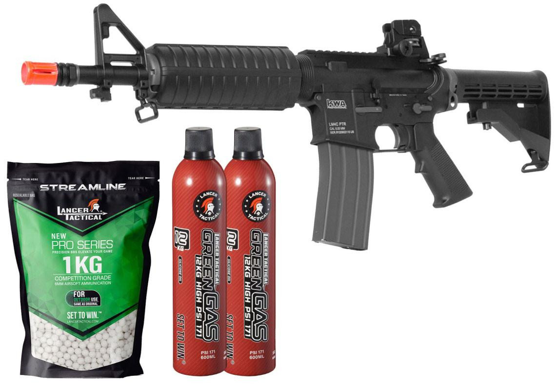 KWA Full Metal LM4C Airsoft M4 CQB Gas Blowback Training Rifle, Gas/BB Bundle, Black