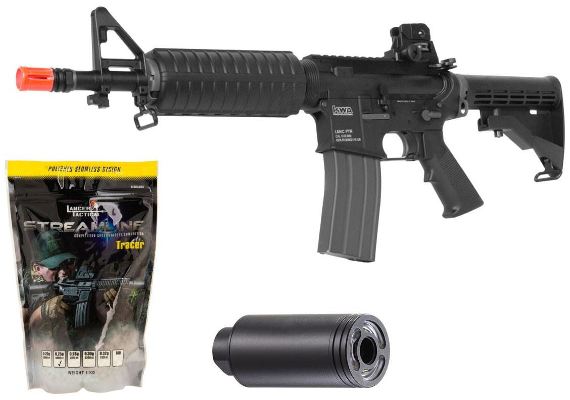 KWA Full Metal LM4C Airsoft M4 CQB Gas Blowback Training Rifle, Tracer/BB Bundle, Black