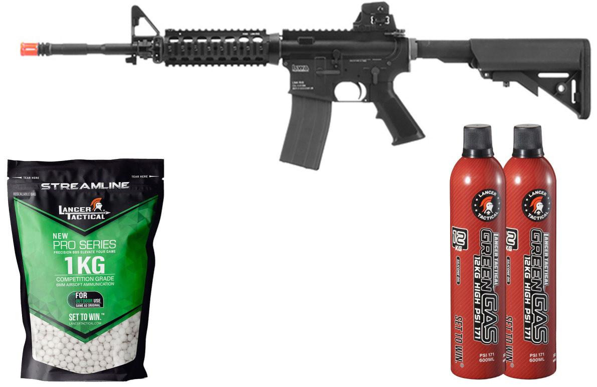 KWA M4A1 RIS LM4 PTR Gas Blowback GBBR Full Metal Airsoft Rifle, Gas/BB Bundle, Black