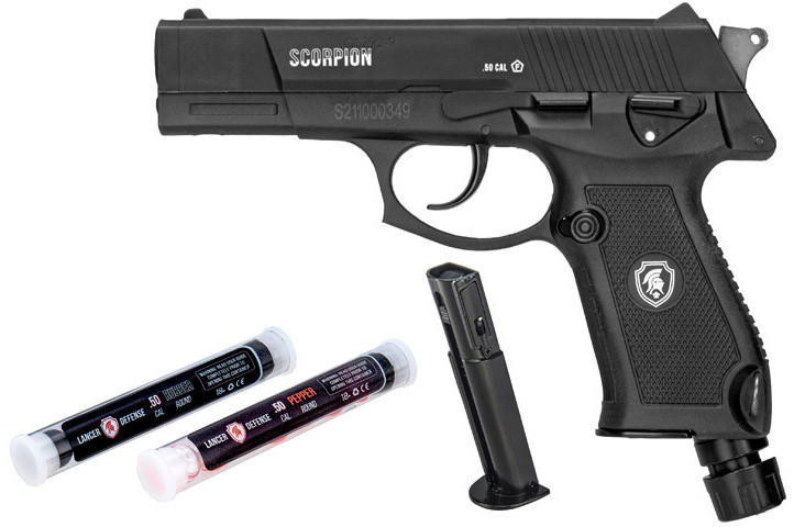 Lancer Defense Scorpion .50 Cal CO2 Powered Full Set Less Lethal Defense Air Pistol, Black