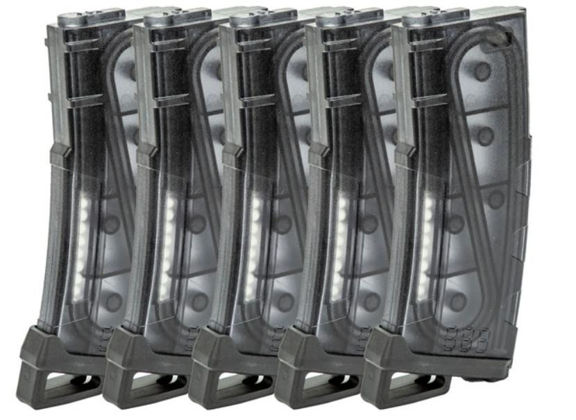 Lancer Tactical 130 Round High Speed Mid-Cap M4 Airsoft Magazine, Smoke, 5 Pack