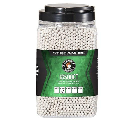 Lancer Tactical 18500 Round 0.25g Streamline Competition Grade Outdoor Airsoft BBs, White