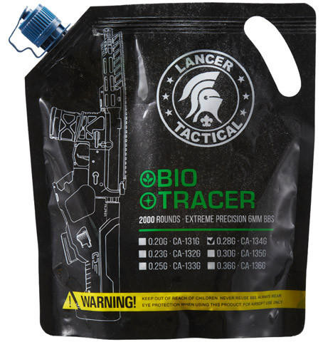Lancer Tactical 2000 Round 0.28g Bio-Tracer Airsoft BBs, Green