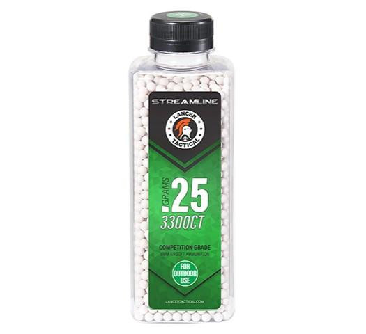 Lancer Tactical 3300 Round 0.25g Streamline Competition Grade Outdoor Airsoft BBs, White
