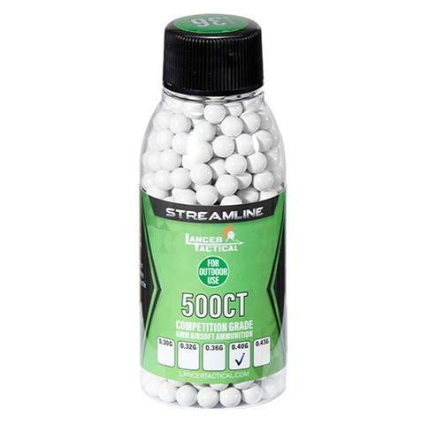 Lancer Tactical 500 Round 0.40g Streamline Competition Grade Outdoor Airsoft BBs, White