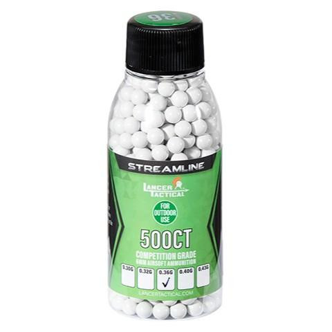 Lancer Tactical 500 Round 0.36g Streamline Competition Grade Outdoor Airsoft BBs, White