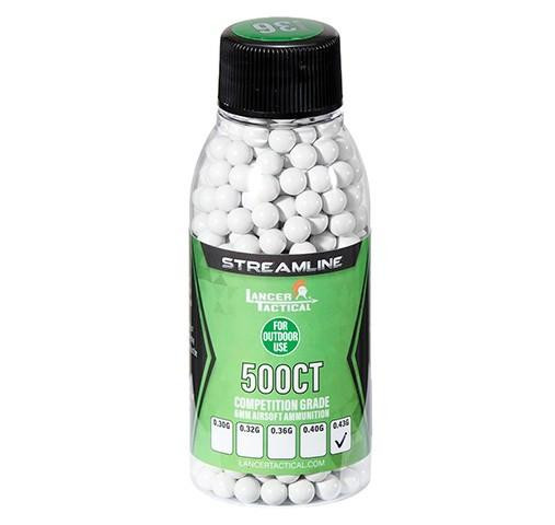Lancer Tactical 500 Round 0.43g Streamline Competition Grade Outdoor Airsoft BBs, White