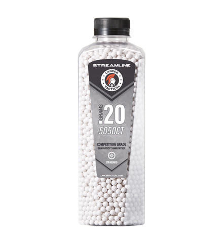 Lancer Tactical 5050 Round 0.20g Streamline Airsoft BB Bottle, White