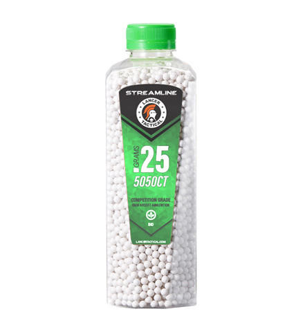 Lancer Tactical 5050 Round 0.25g Streamline Airsoft Bio BB Bottle, White