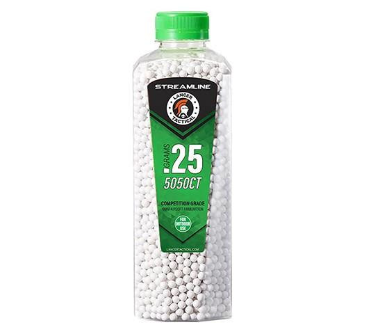 Lancer Tactical 5050 Round 0.25g Streamline Competition Grade Outdoor Airsoft BB Bottle, White
