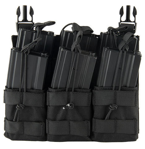 Lancer Tactical Adaptive Hook And Loop Triple Dual Mag Pouch, Black