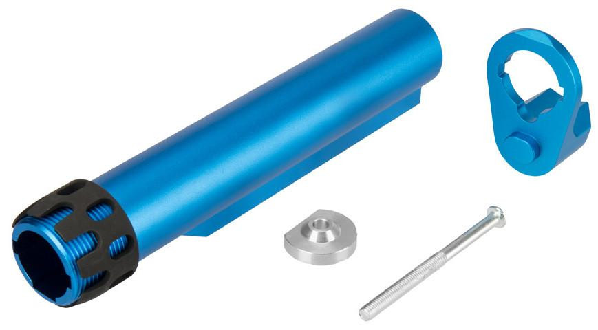 Lancer Tactical Buffer Tube, Extended End Plate, and Enhanced Castle Nut, Blue