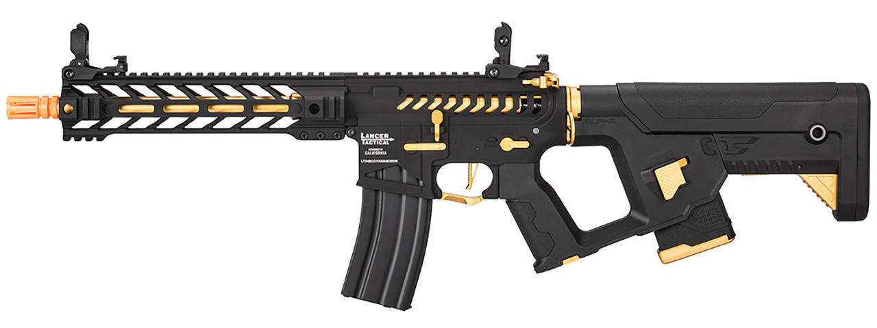 Lancer Tactical Enforcer BATTLE HAWK 10" Skeleton Airsoft AEG Rifle, Black/Gold