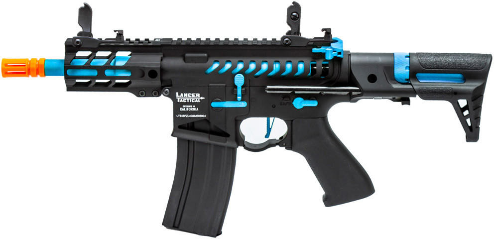 Lancer Tactical Enforcer Gen 2 Battle Hawk 4" PDW Airsoft AEG Rifle, Black/Blue