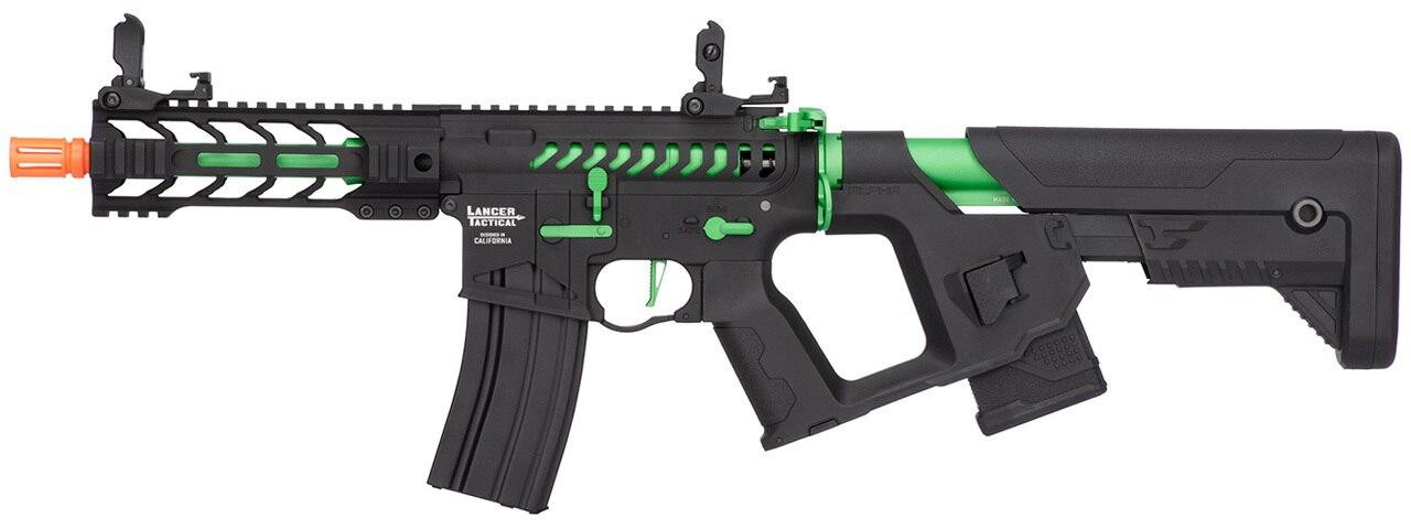 Lancer Tactical Enforcer Series BATTLE HAWK 7” Skeleton AEG Airsoft Rifle, Black/Green