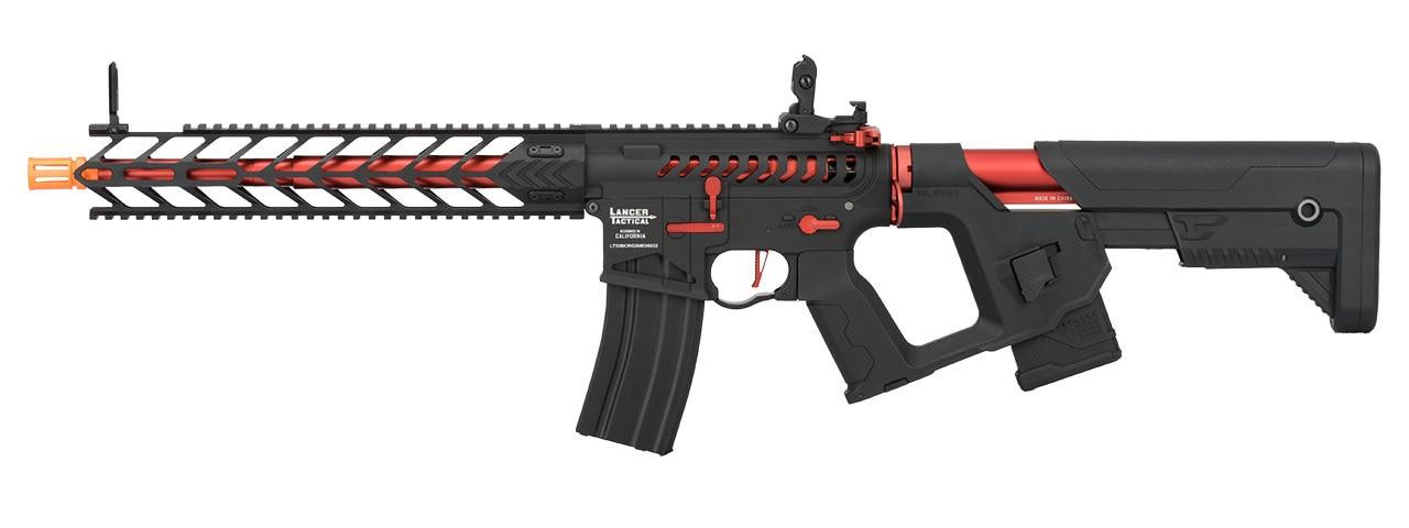 Lancer Tactical Enforcer Series NIGHT WING Skeleton ProLine High FPS AEG Airsoft Rifle, Black/Red