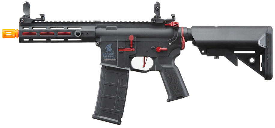 Lancer Tactical Gen 2 Hellion M-LOK 7" Airsoft M4 AEG Rifle, Black/Red