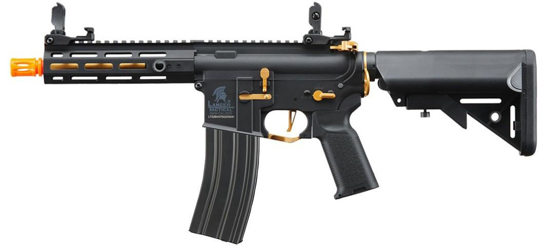 Lancer Tactical Gen 2 Hellion M-LOK 7" Airsoft M4 AEG Rifle, Black/Gold