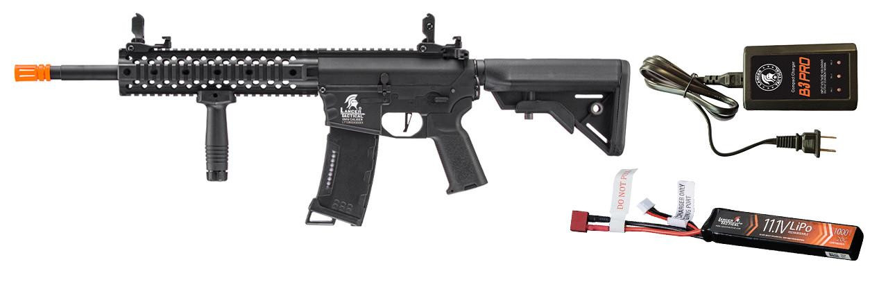 Lancer Tactical Gen 3 10" M4 Evo RIS Airsoft AEG Rifle w/ LiPO Battery/Charger Bundle, Black