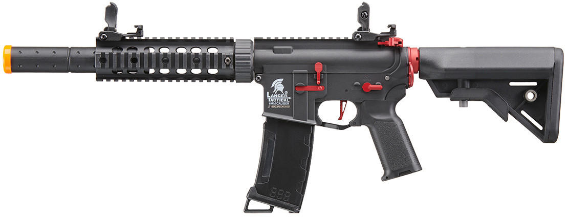 Lancer Tactical Gen 3 M4 Carbine SD AEG Airsoft Rifle with Red Accents, Black