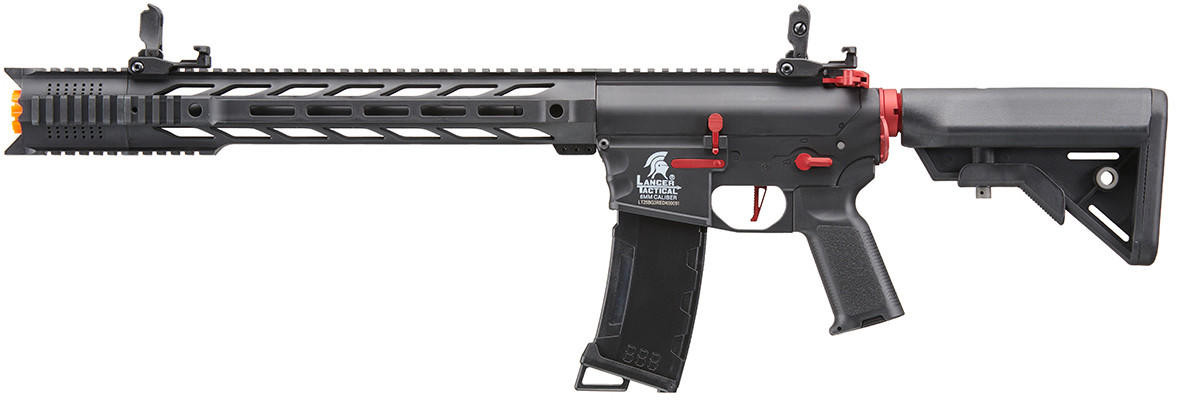 Lancer Tactical Gen 3 M4 SPR Interceptor Airsoft AEG Rifle with Red Accents, Black