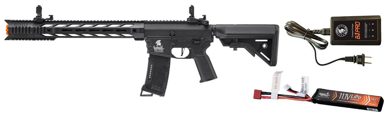 Lancer Tactical Gen 3 M4 SPR Interceptor Airsoft AEG Rifle w/ LiPO Battery/Charger Bundle, Black