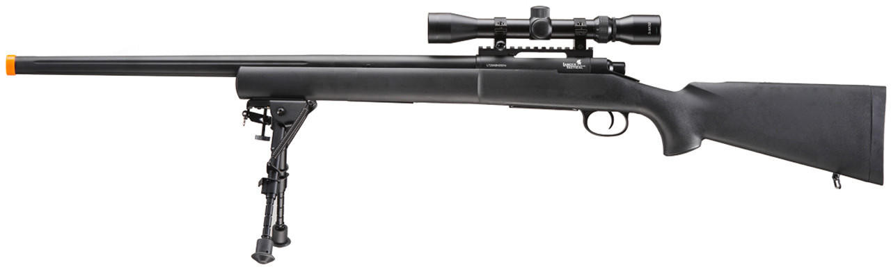 Lancer Tactical High FPS M24 Bolt Action Airsoft Sniper Rifle w/ Scope & Bipod, Black