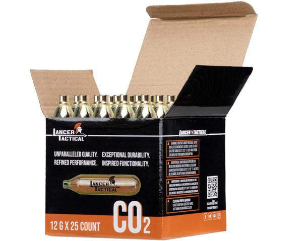 Lancer Tactical High Pressure 12 Gram CO2 Cartridges for Airsoft / Airguns, 25 Pack