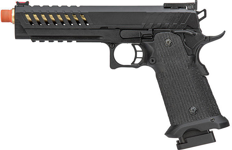 Lancer Tactical Knightshade Gold Barrel Hi-Capa Gas Blowback Airsoft Pistol, Black/Gold