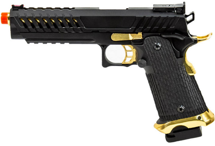 Lancer Tactical Knightshade Hi-Capa Gas Blowback Airsoft Pistol, Black/Gold