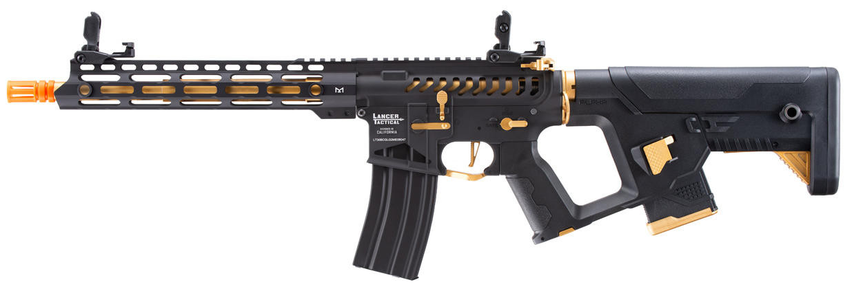 Lancer Tactical Low FPS Enforcer Blackbird Skeleton Airsoft AEG Rifle, Black/Gold
