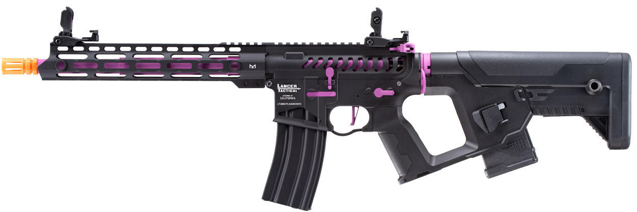 Lancer Tactical Low FPS Enforcer Blackbird Skeleton Airsoft AEG Rifle w/ Alpha Stock, Black/Purple