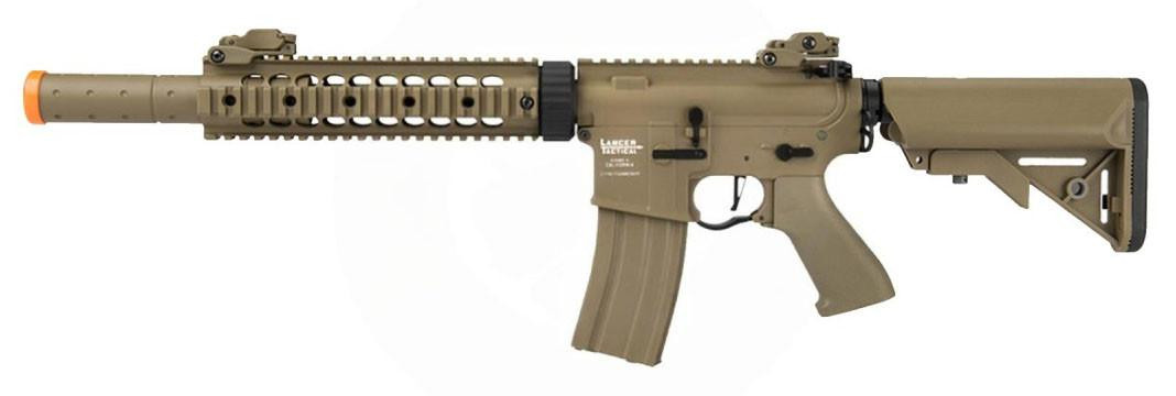 Lancer Tactical Low FPS Gen 2 10" M4 SD Carbine Airsoft AEG Rifle w/ Mock Suppressor, Tan