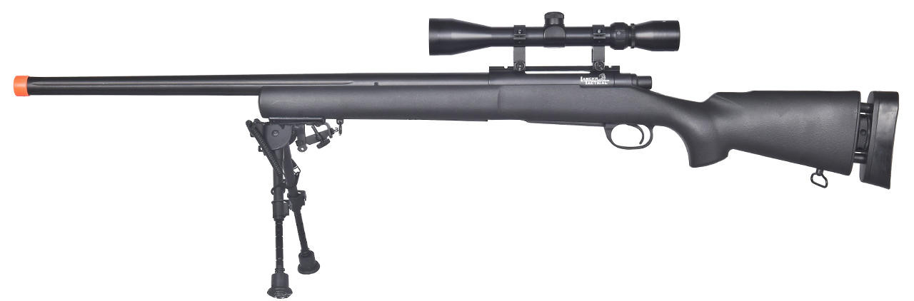 Lancer Tactical M24 Bolt Action Airsoft Sniper Rifle w/ Scope & Bipod, Black